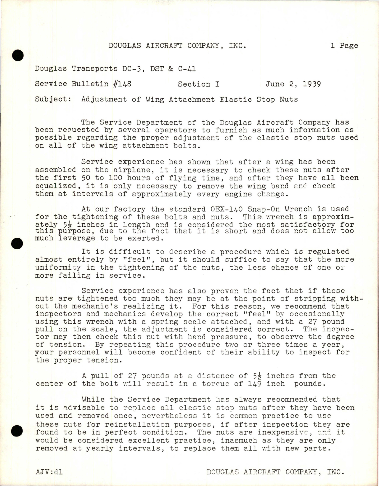 Sample page 1 from AirCorps Library document: Adjustment of Wing Attachment Elastic Stop Nuts