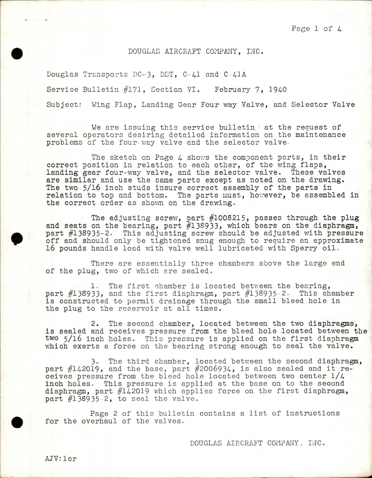 Sample page 1 from AirCorps Library document: Wing Flap, Landing Gear Four-Way Valve, and Selector Valve