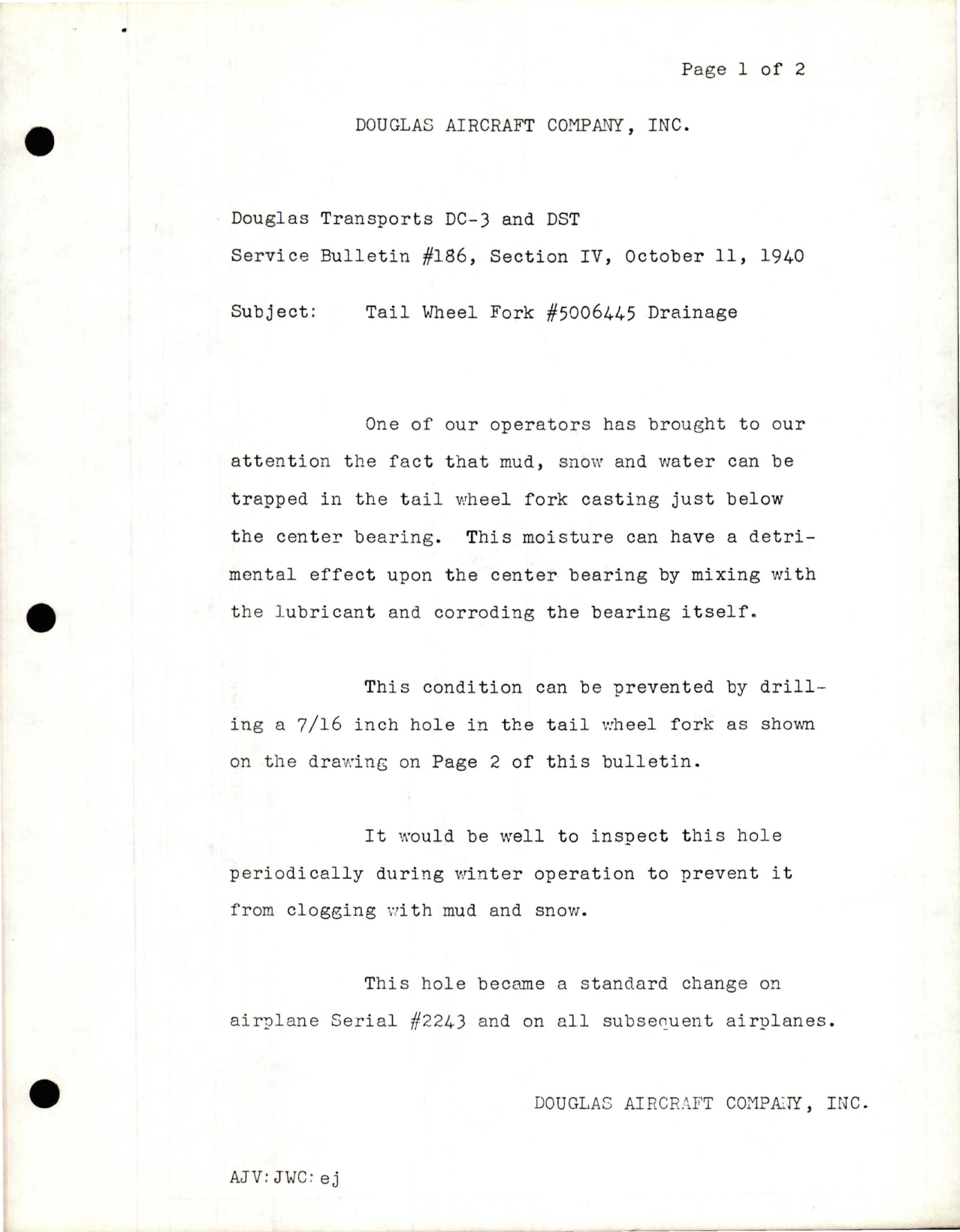 Sample page 1 from AirCorps Library document: Tail Wheel Fork #5006445 Drainage