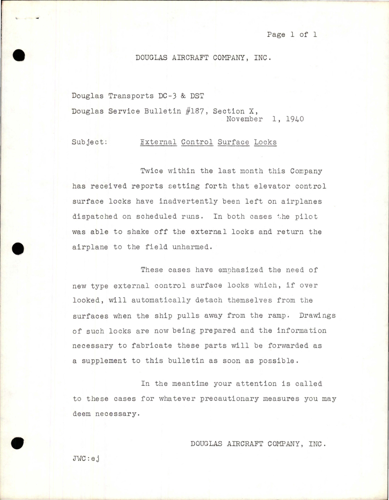 Sample page 1 from AirCorps Library document: External Control Surface Locks