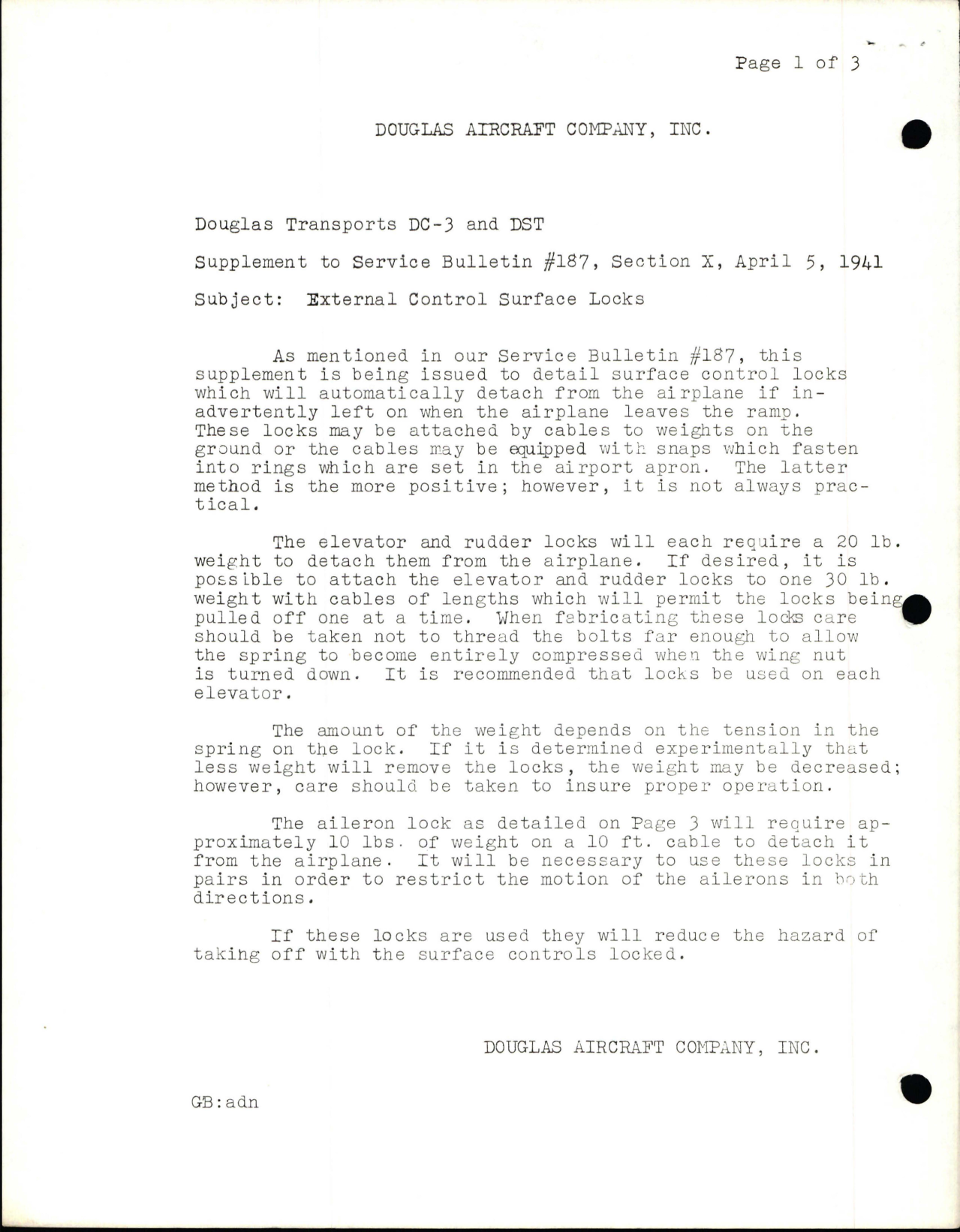 Sample page 1 from AirCorps Library document: External Control Surface Locks