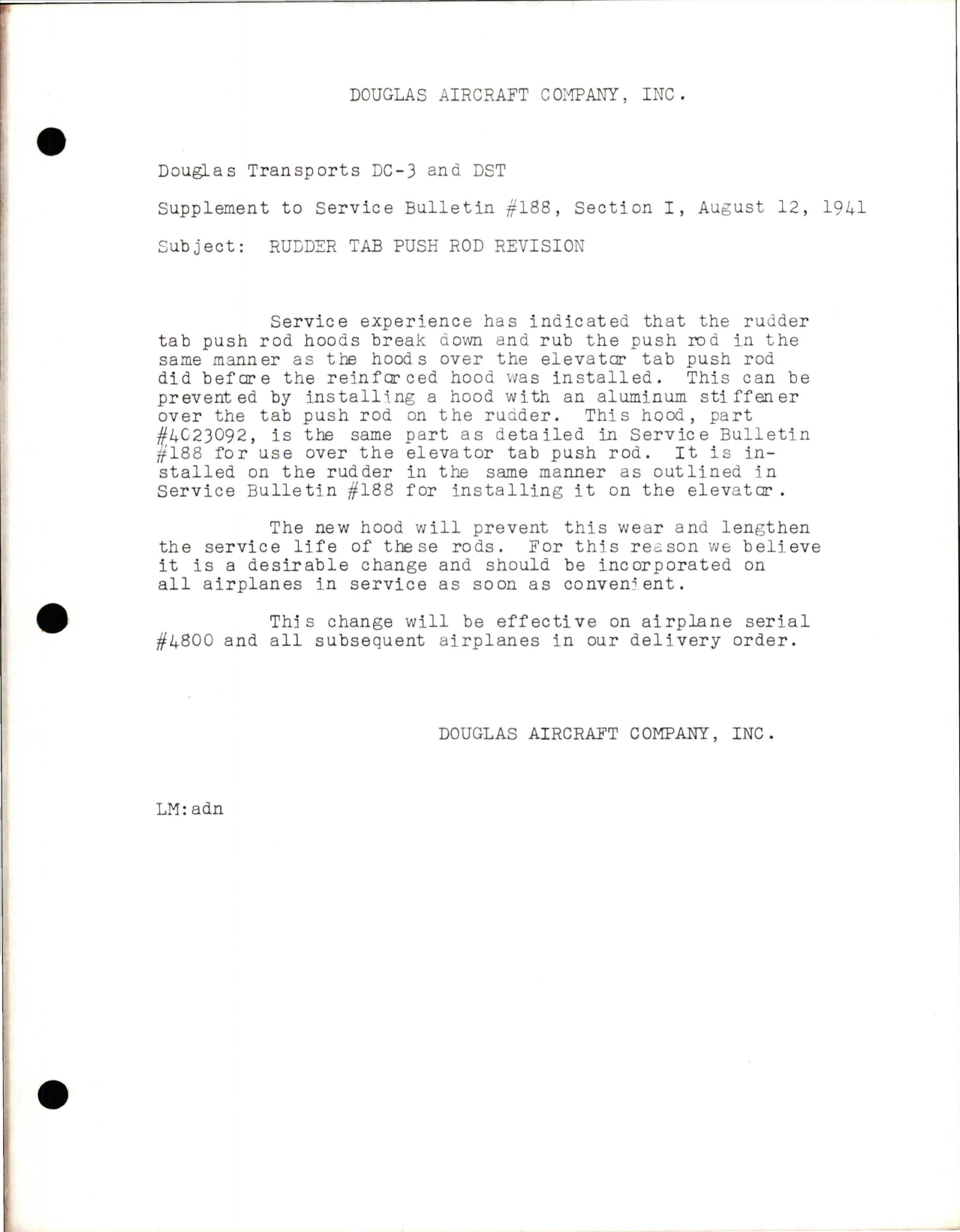 Sample page 1 from AirCorps Library document: Rudder Tab Push Rod Revision