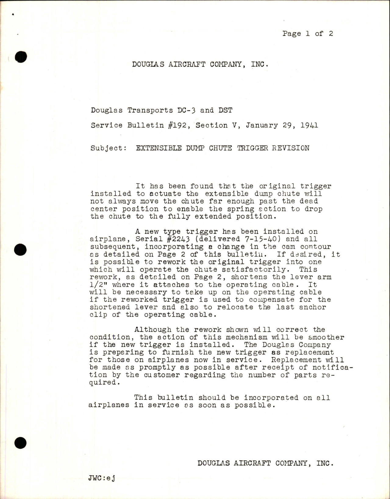 Sample page 1 from AirCorps Library document: Extensible Pump Chute Trigger Revision