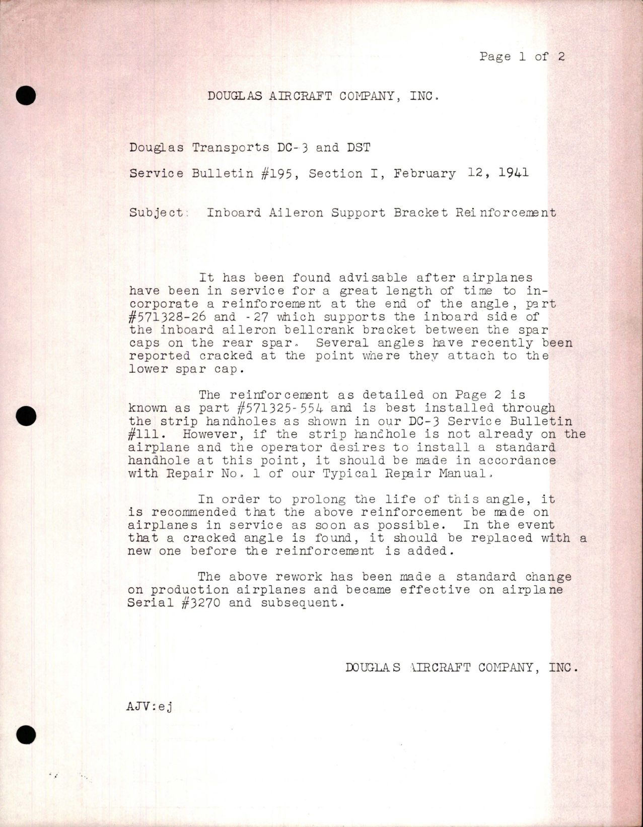 Sample page 1 from AirCorps Library document: Inboard Aileron Support Bracket Reinforcement