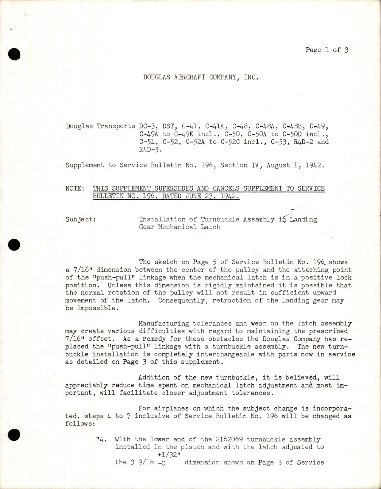 Sample page 1 from AirCorps Library document: Instruction of Turnbuckle Assembly in Landing Gear Mechanical Latch