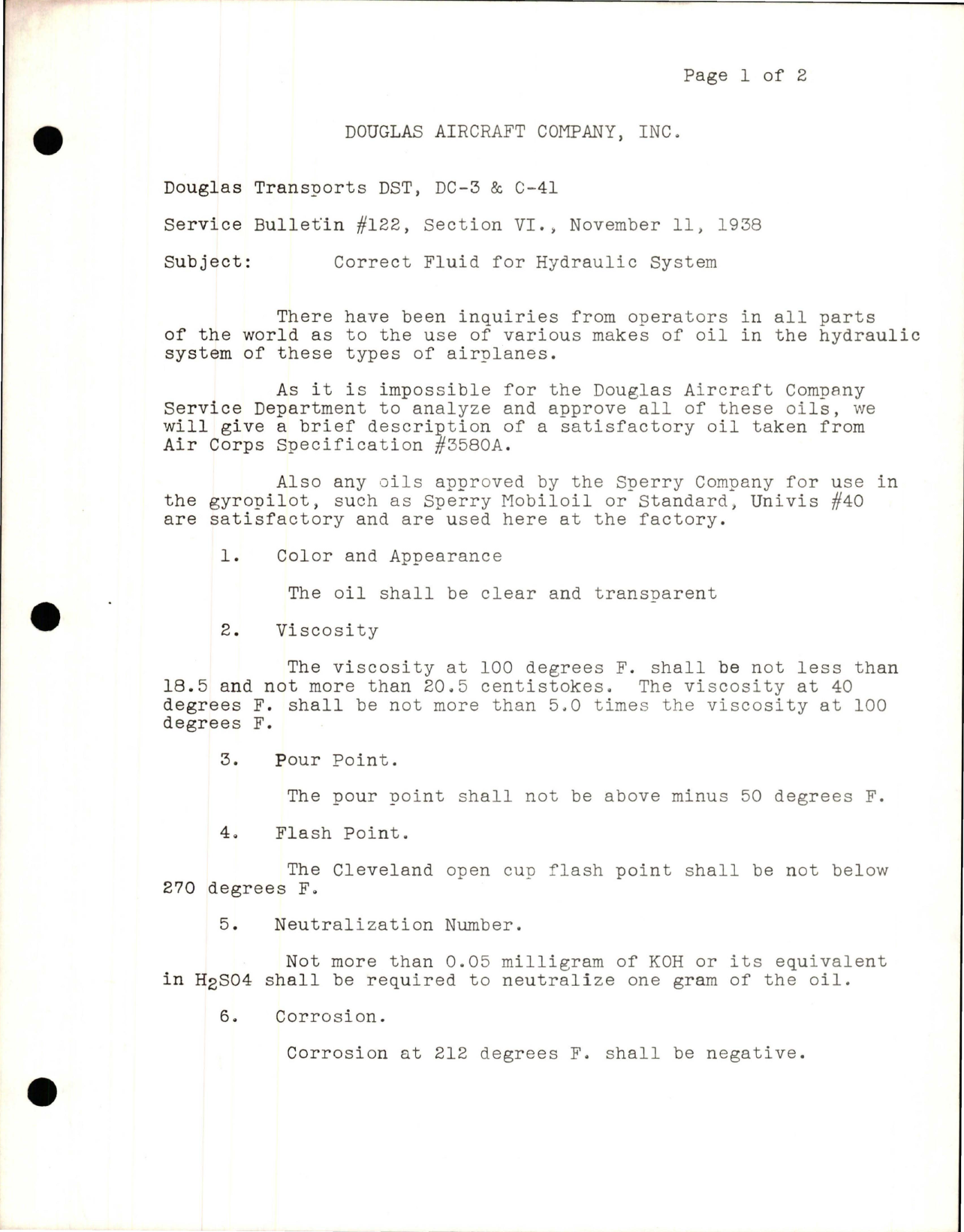 Sample page 1 from AirCorps Library document: Correct Fluid for Hydraulic System