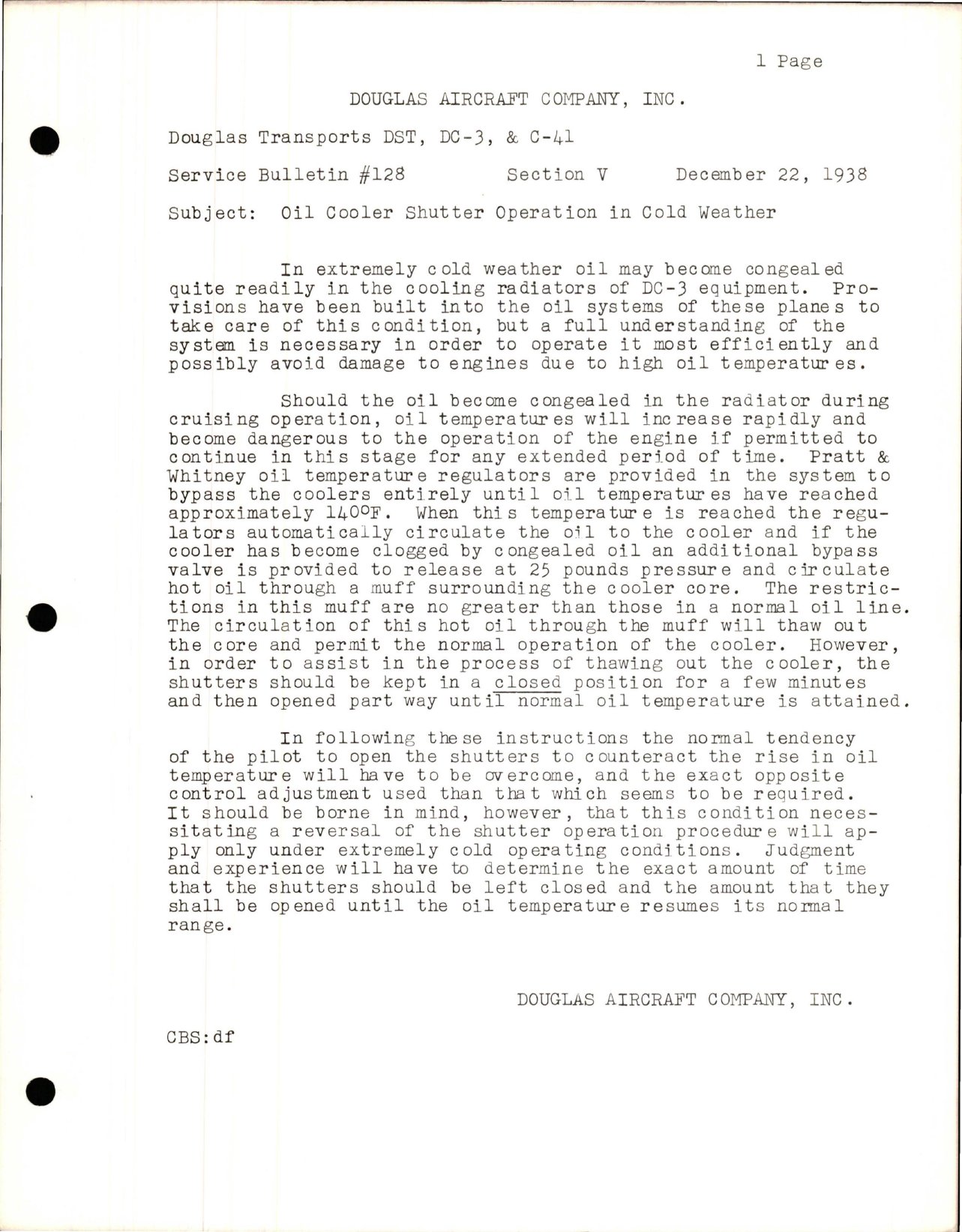 Sample page 1 from AirCorps Library document: Oil Cooler Shutter Operational in Cold Weather