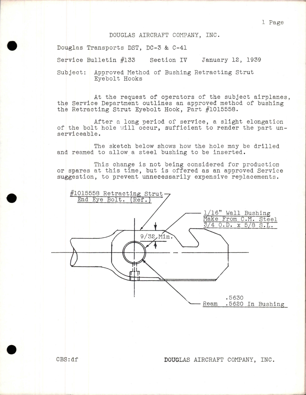 Sample page 1 from AirCorps Library document: Approved Method of Bushing Retracting Strut Eyebolt Hooks