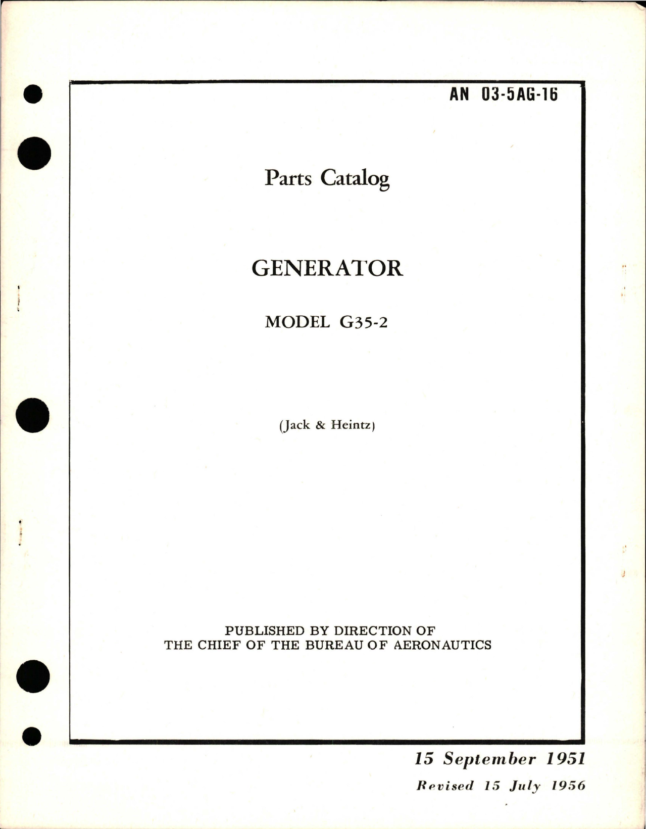 Sample page 1 from AirCorps Library document: Parts Catalog for Generator - Model G35-2