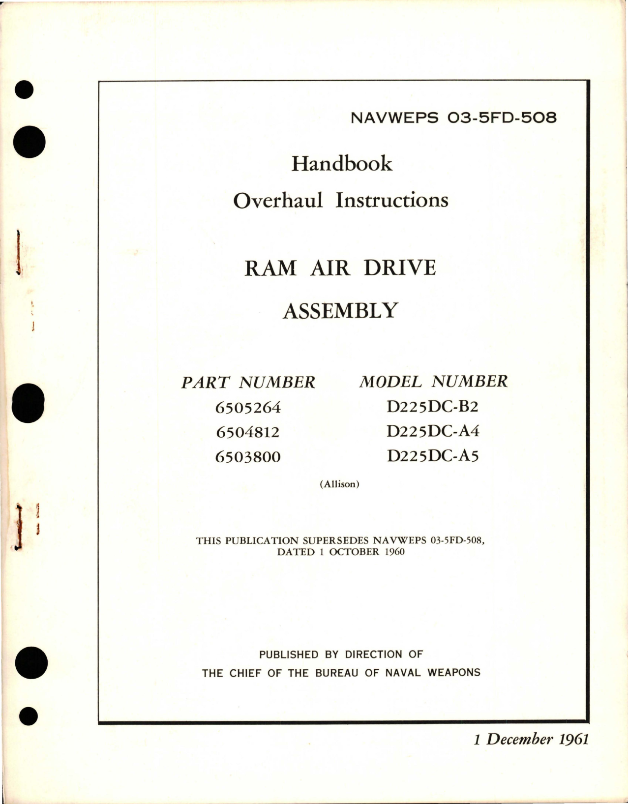 Sample page 1 from AirCorps Library document: Overhaul Instructions for Ram Air Drive Assembly - Parts 6505264, 6504812, and 6503800 