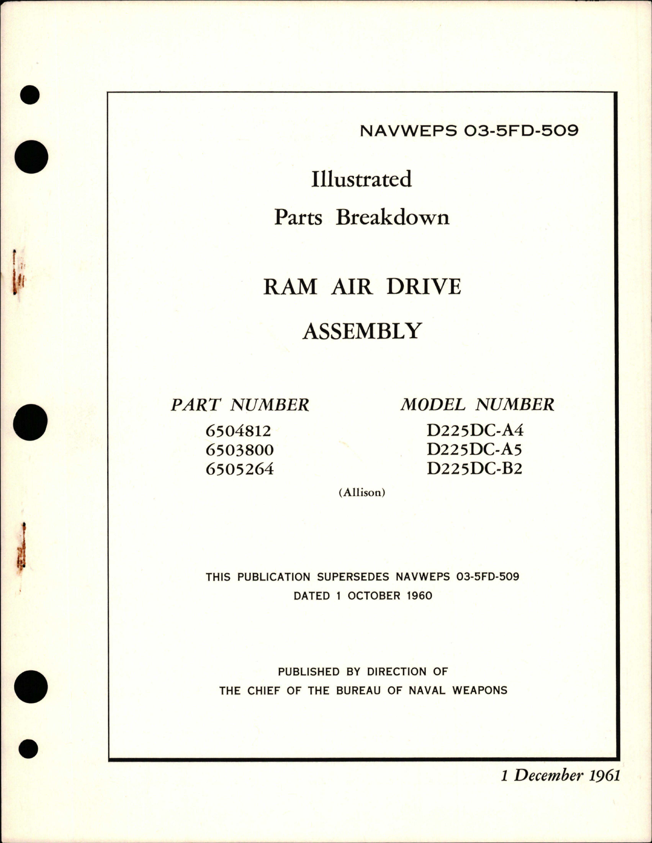 Sample page 1 from AirCorps Library document: Illustrated Parts Breakdown for Ram Air Drive Assembly - Parts 6504812, 6503800, and 6505264 