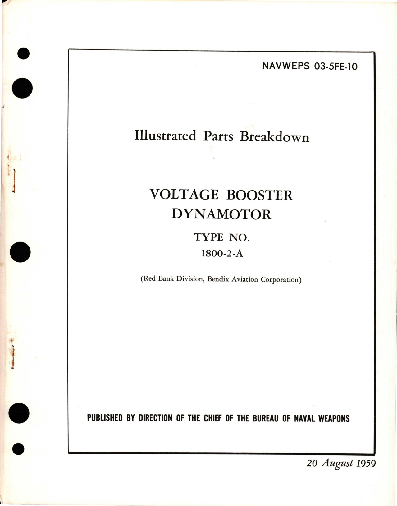 Sample page 1 from AirCorps Library document: Illustrated Parts Breakdown for Voltage Booster Dynamotor - Type 1800-2-A 