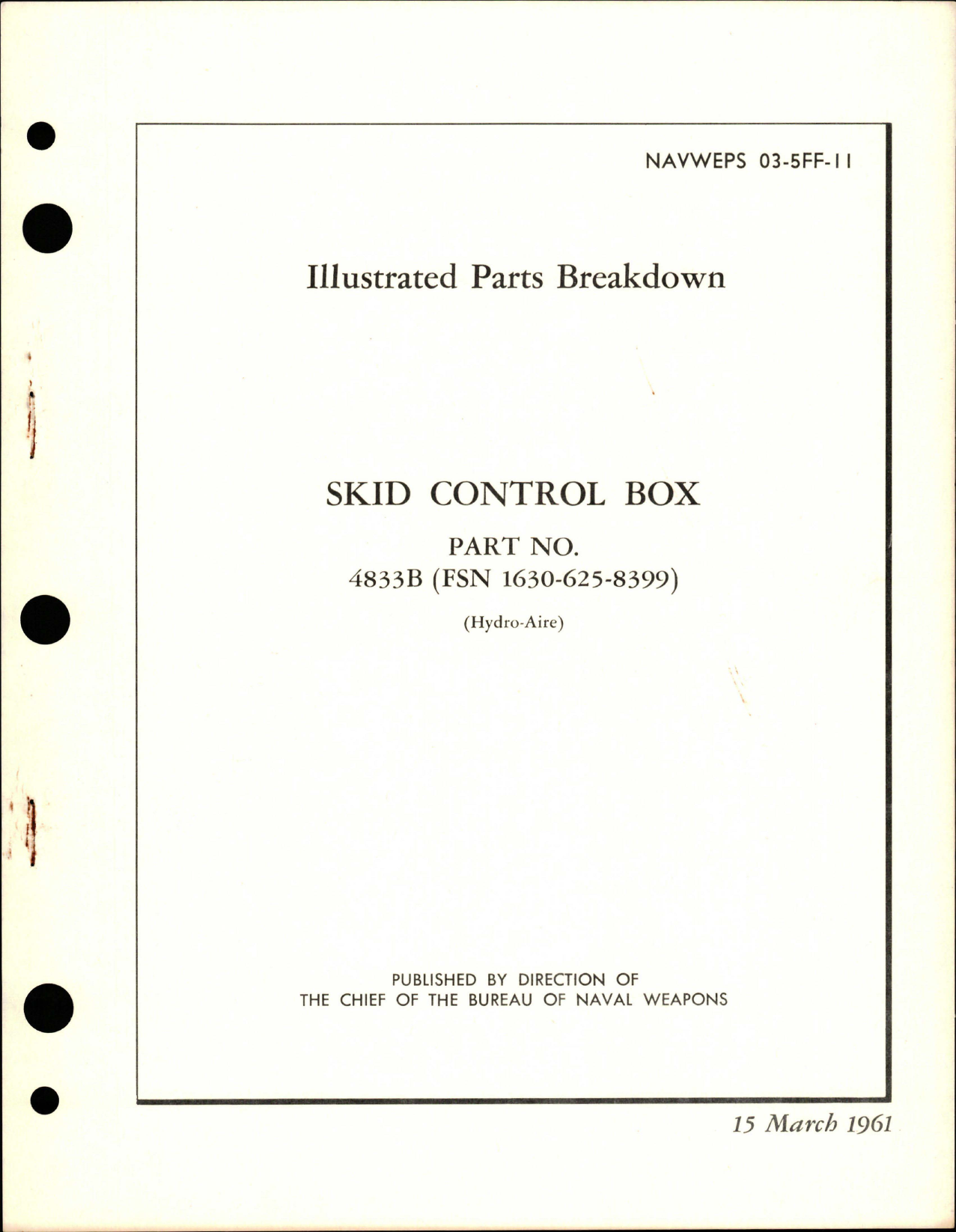 Sample page 1 from AirCorps Library document: Illustrated Parts Breakdown for Skid Control Box - Part 4833B