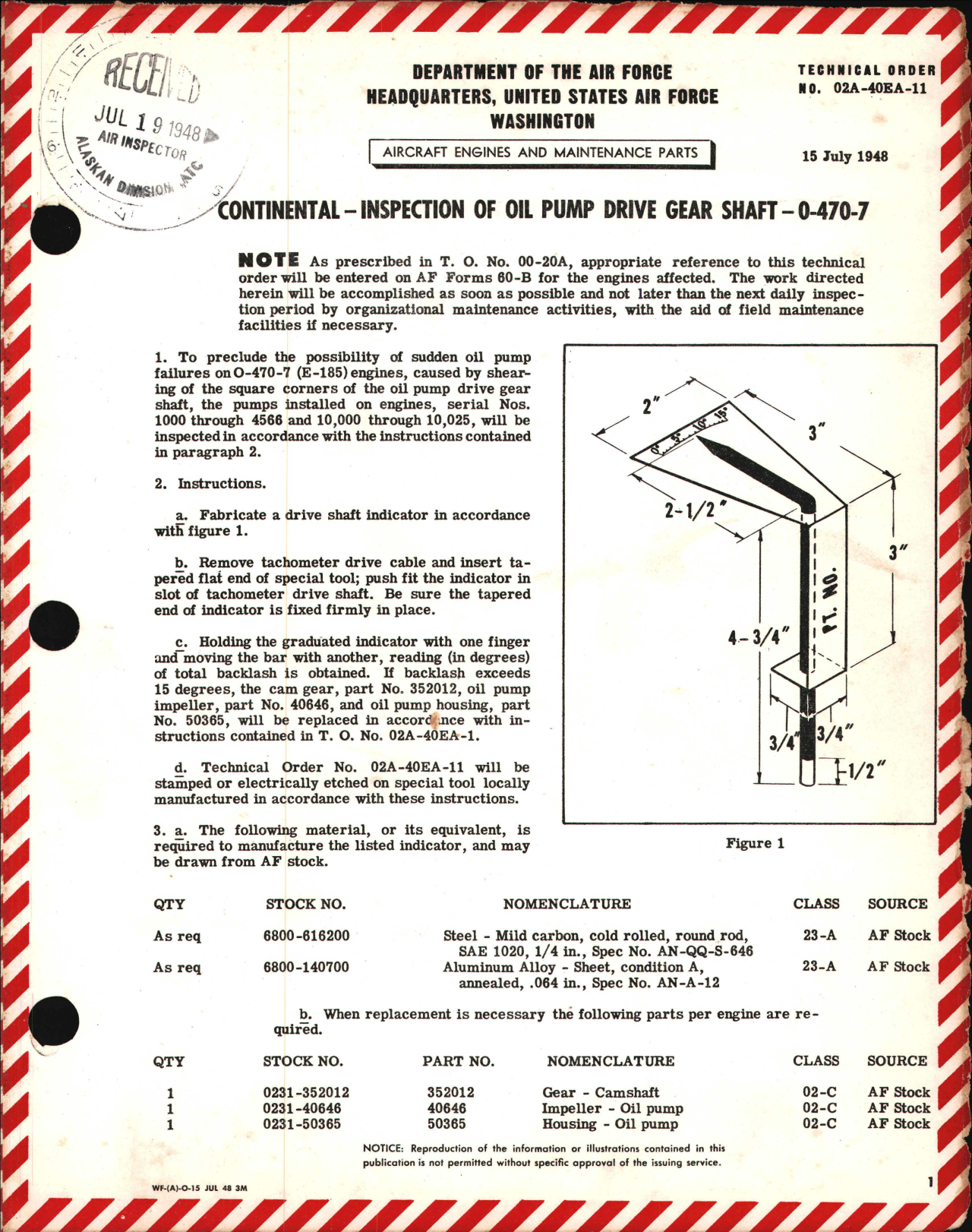 Sample page 1 from AirCorps Library document: Inspection of Oil Pump Drive Gear Shaft for O-470-7
