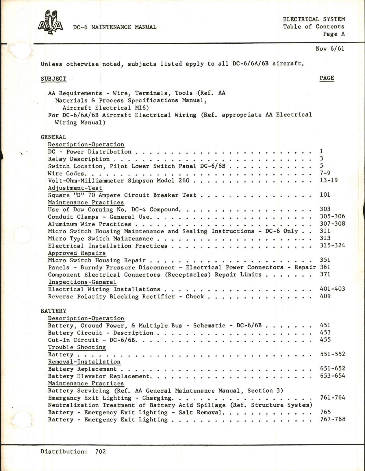 Sample page 1 from AirCorps Library document: DC-6 Maintenance Manual