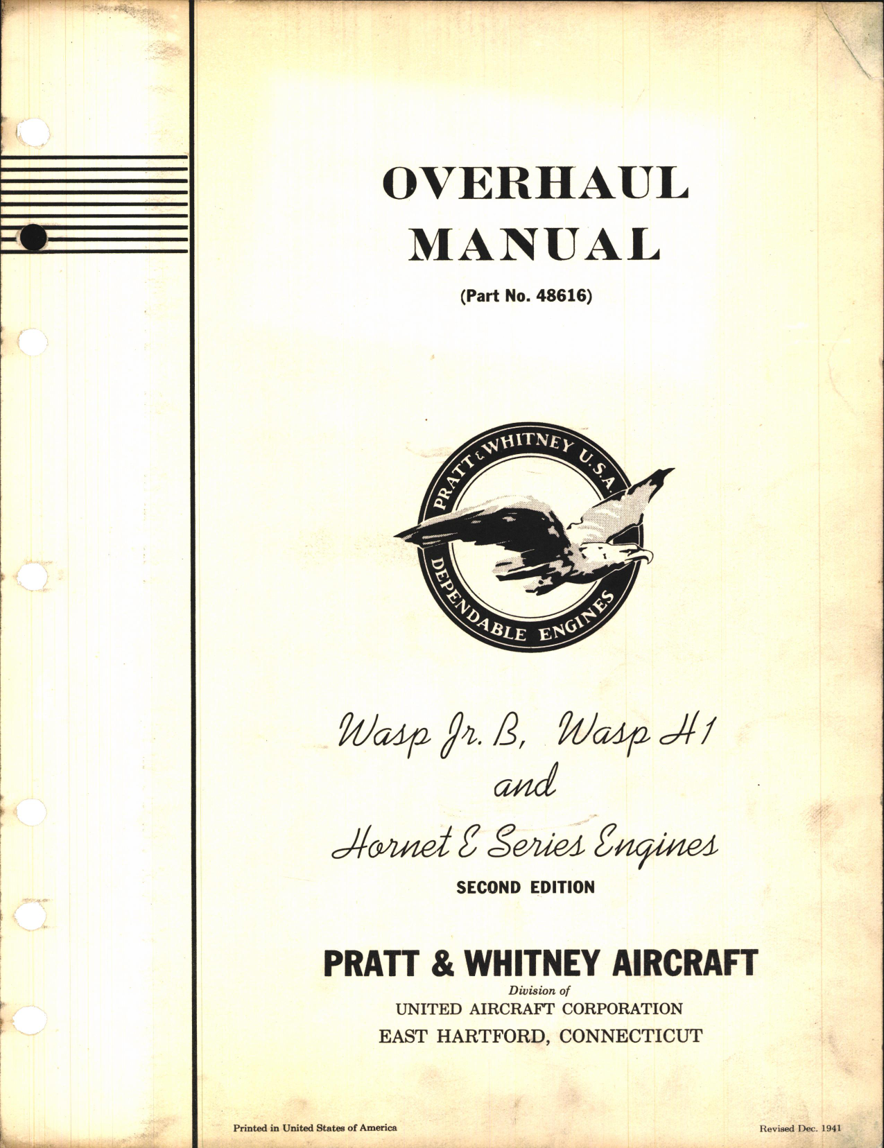 Sample page 1 from AirCorps Library document: Overhaul Manual for Wasp Jr B, Wasp H1, and Hornet E Series Engines