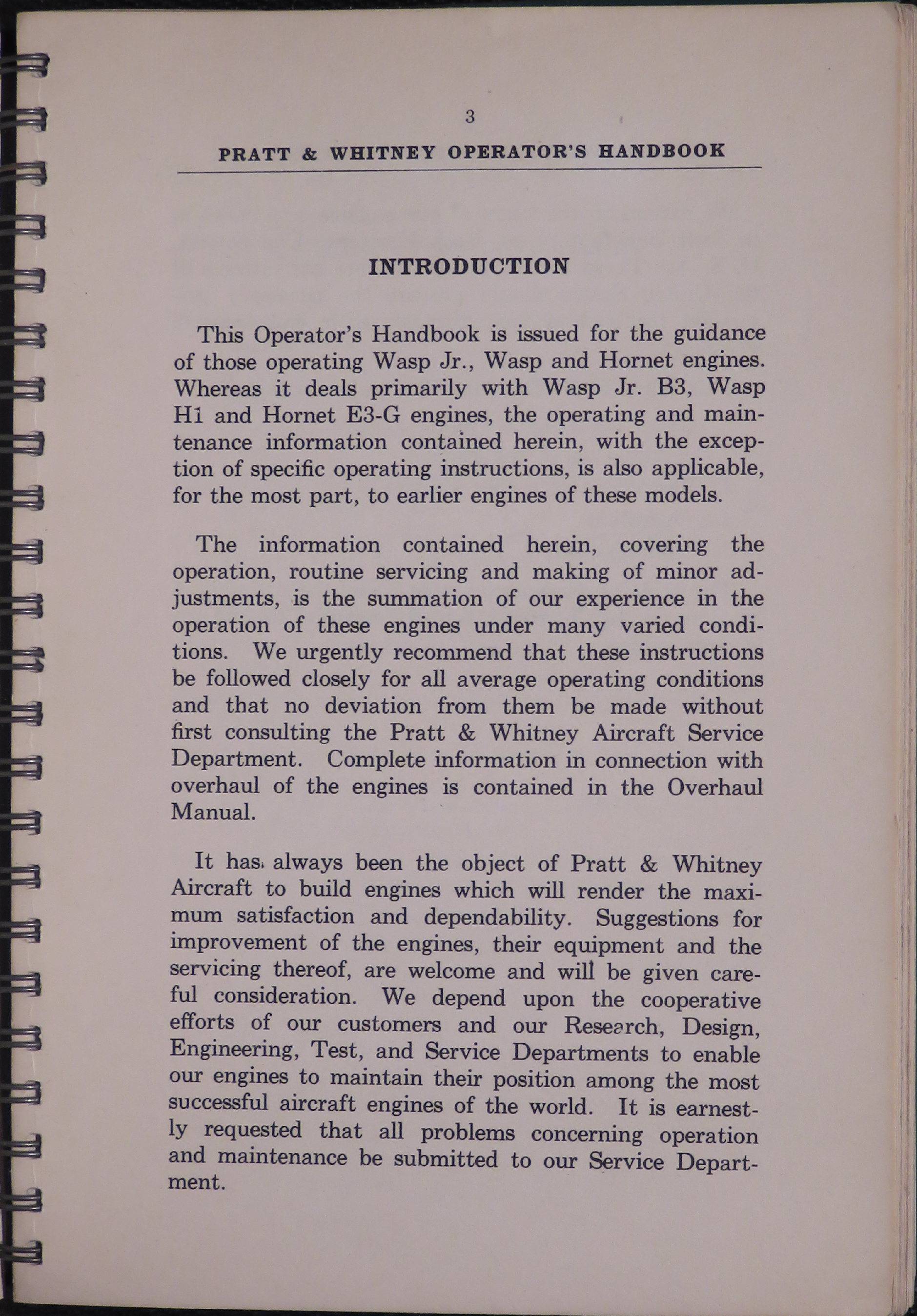 Sample page 7 from AirCorps Library document: Operators Handbook for Wasp Jr, Wasp H1, and Hornet E Series Engines