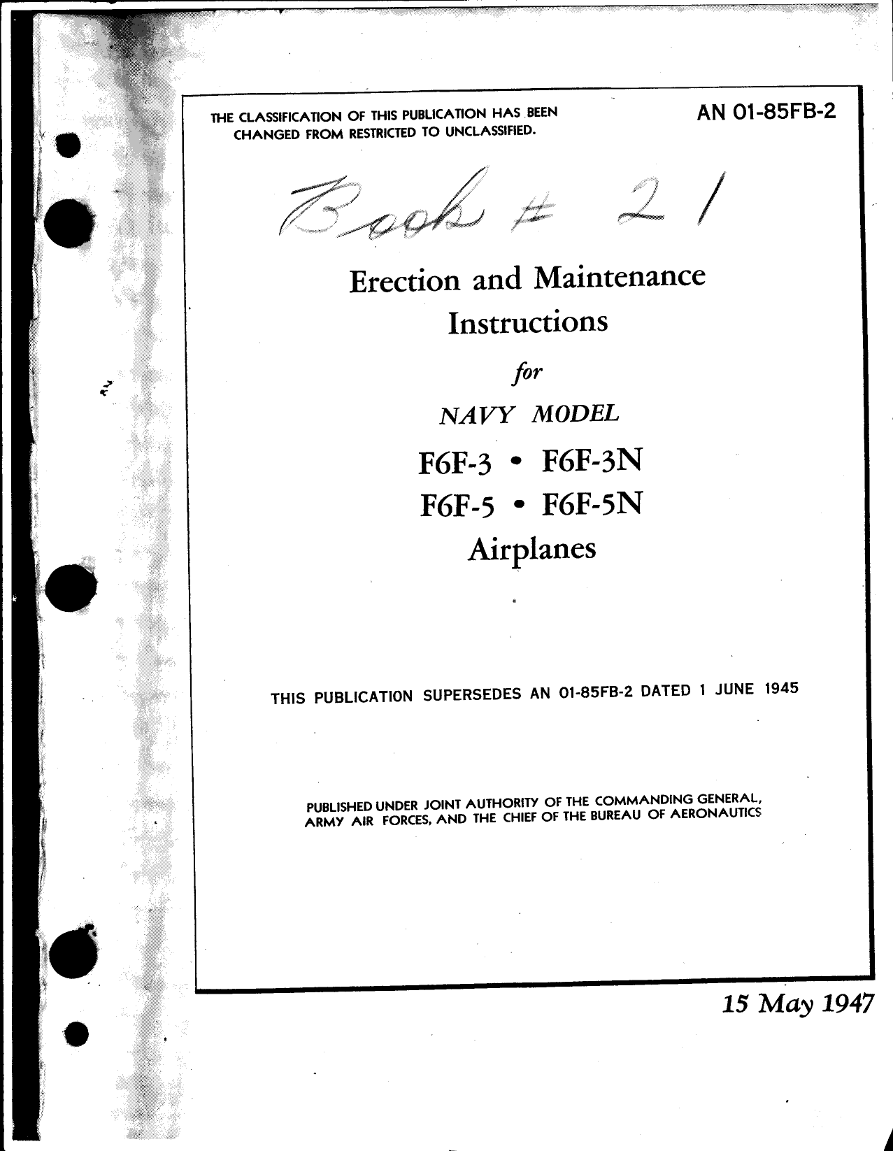 Sample page 1 from AirCorps Library document: Erection and Maintenance Instructions for F6F-3, -3N, -5 and -5N