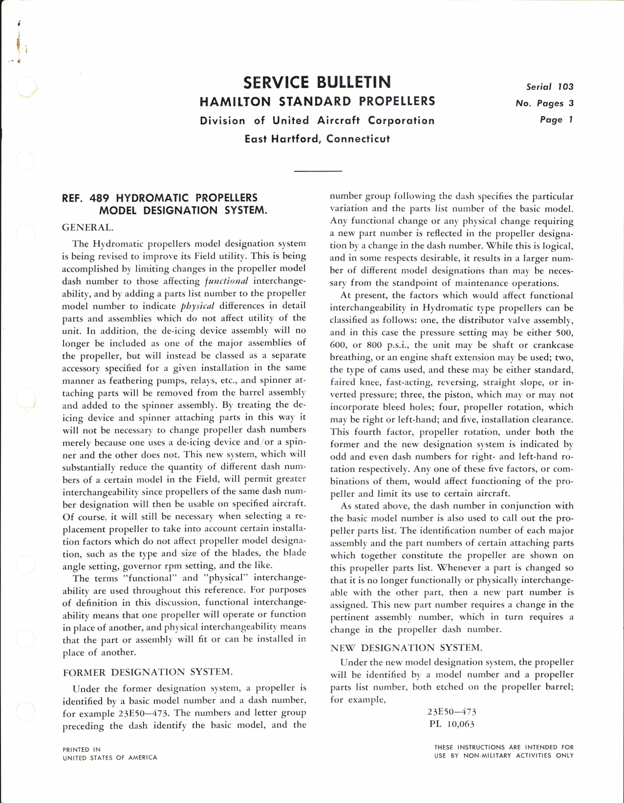 Sample page 1 from AirCorps Library document: Hydromatic Propellers Model Designation System, Ref 489