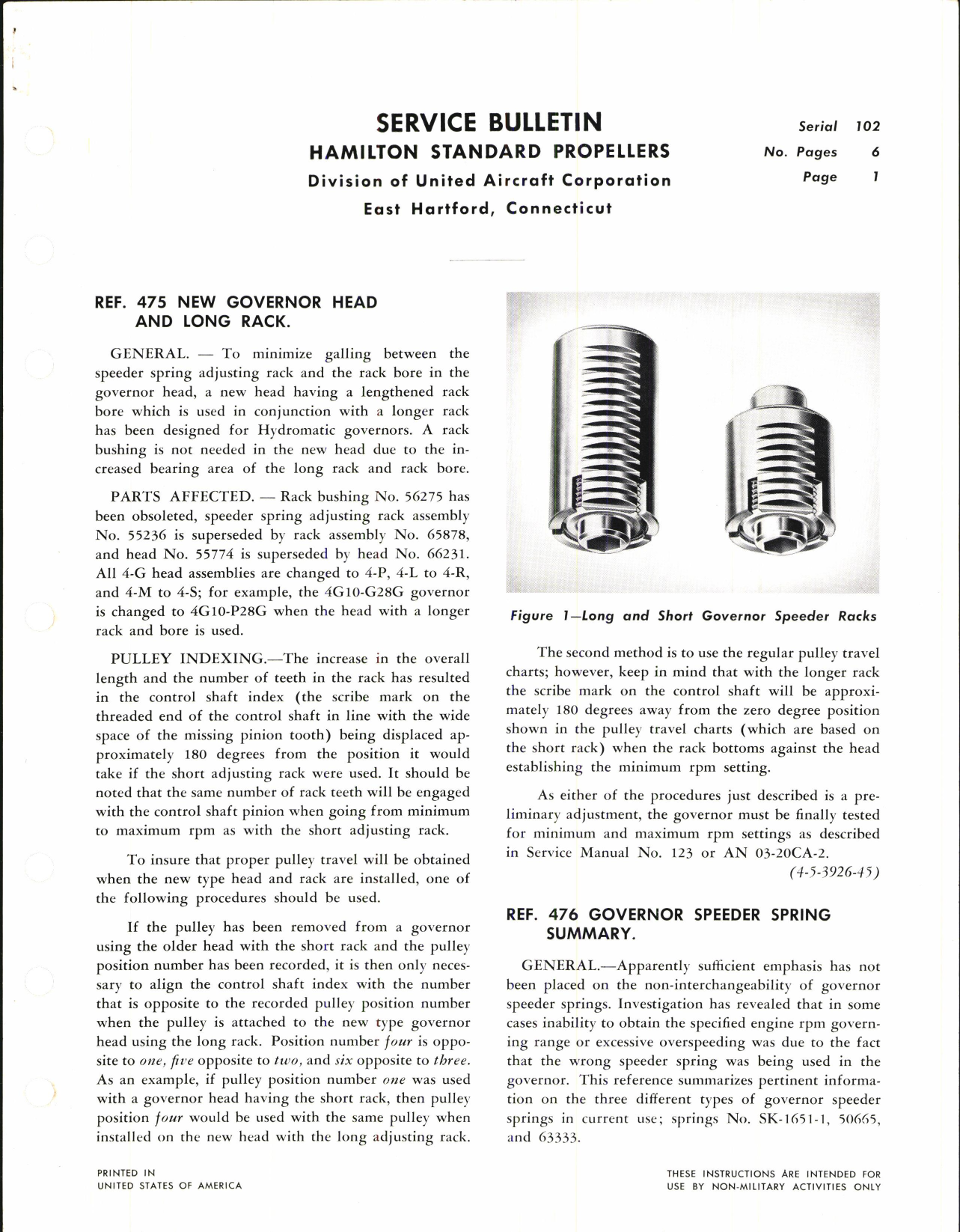 Sample page 1 from AirCorps Library document: New Governor Head and Long Rack, Ref 475