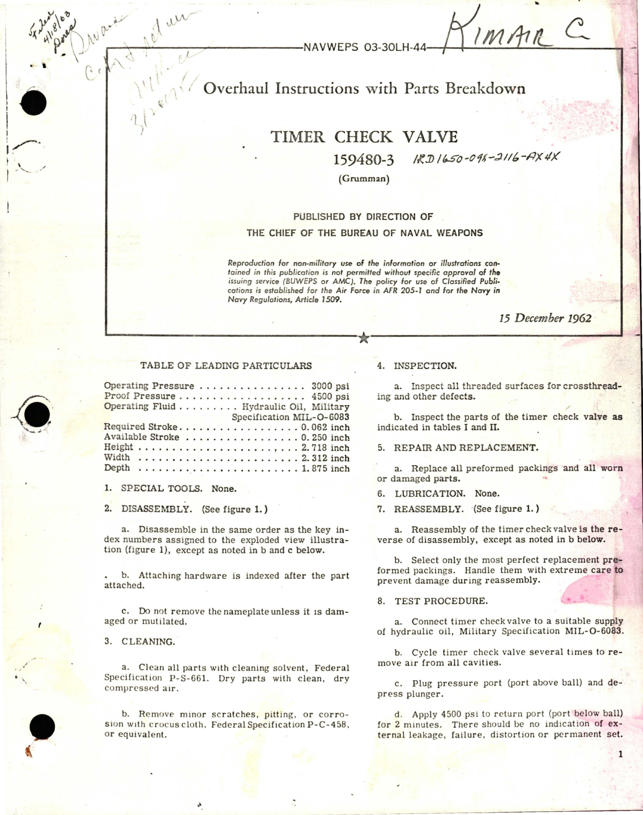 Sample page 1 from AirCorps Library document: Overhaul Instructions with Parts Breakdown for Timer Check Valve - 159480-3