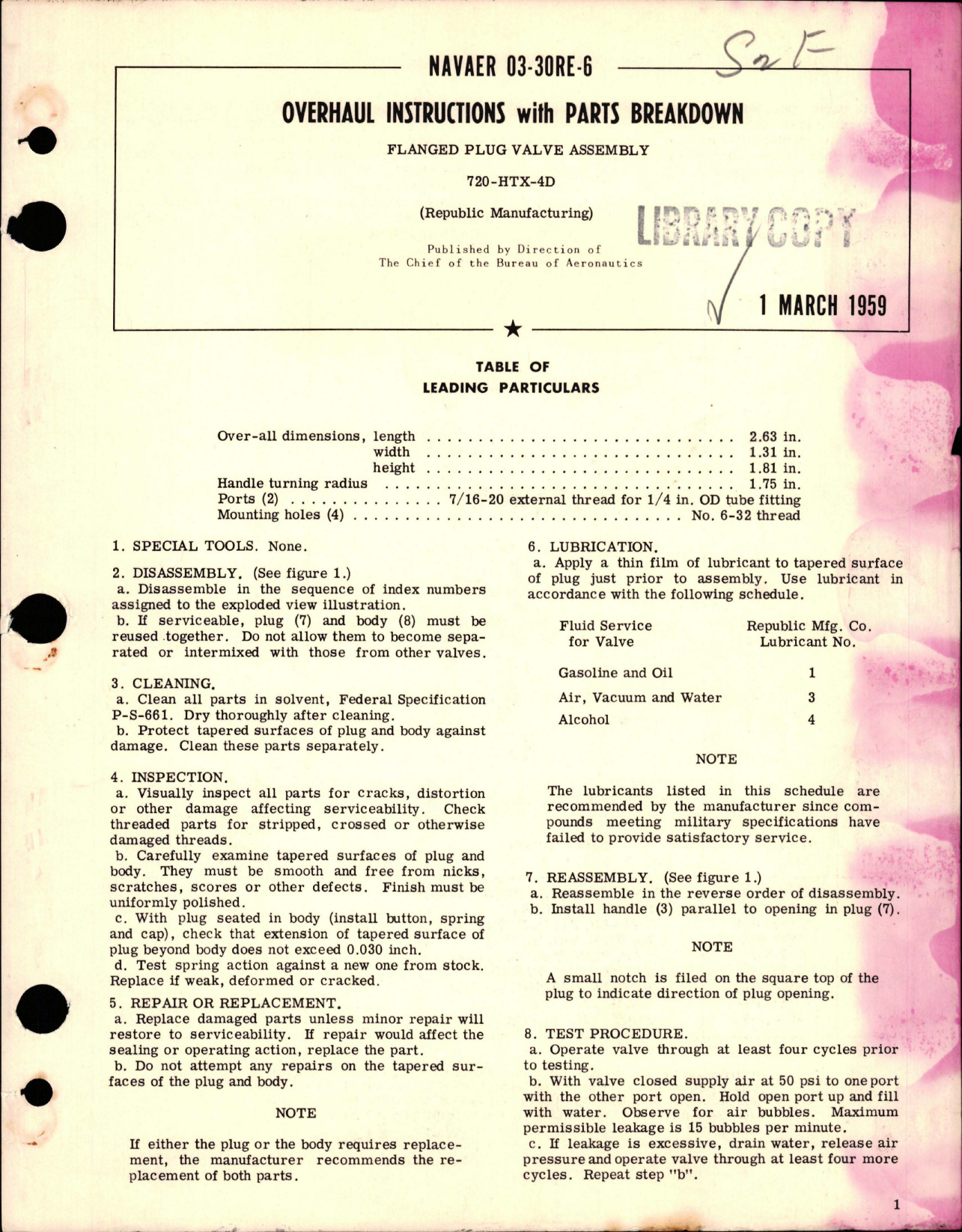 Sample page 1 from AirCorps Library document: Overhaul Instructions with Parts Breakdown for Flanged Plug Valve Assembly - 720-HTX-4D 