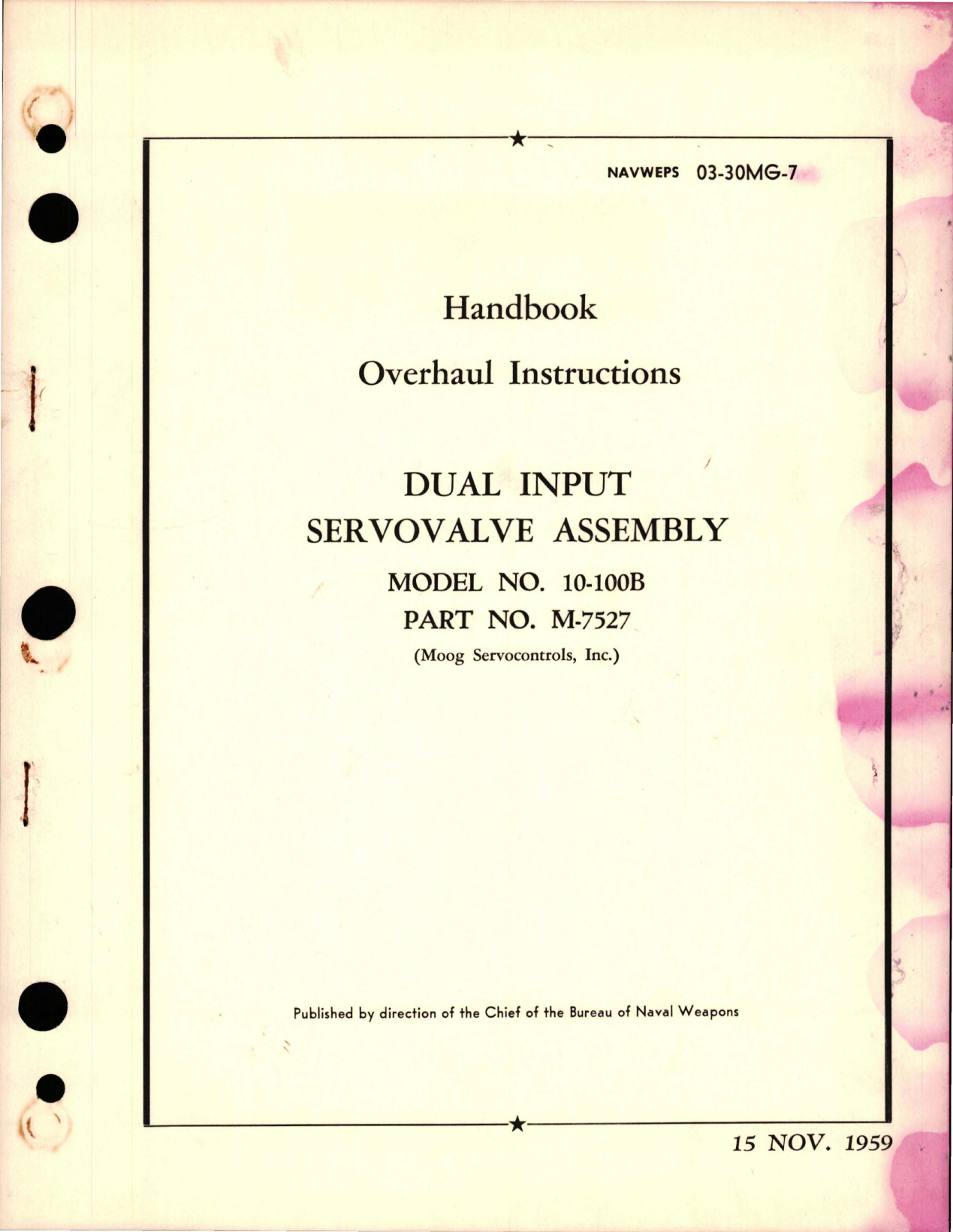 Sample page 1 from AirCorps Library document: Overhaul Instructions for Dual Input Servovalve Assembly - Model 10-100B - Part M-7527