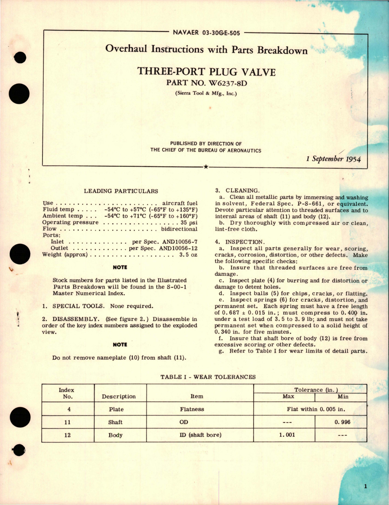 Sample page 1 from AirCorps Library document: Overhaul Instructions with Parts Breakdown for Three-Port Plug Valve - Part W6237-8D