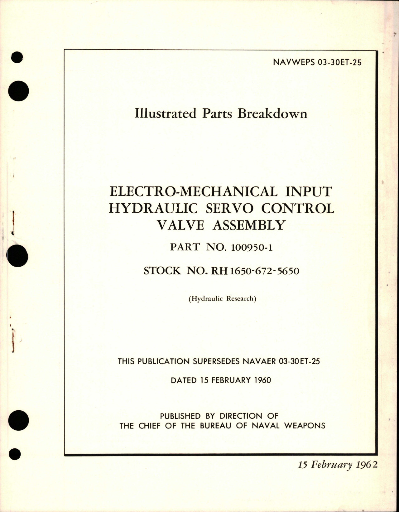 Sample page 1 from AirCorps Library document: Illustrated Parts Breakdown for Electro-Mechanical Input Hydraulic Servo Control Valve Assembly - Part 100950-1