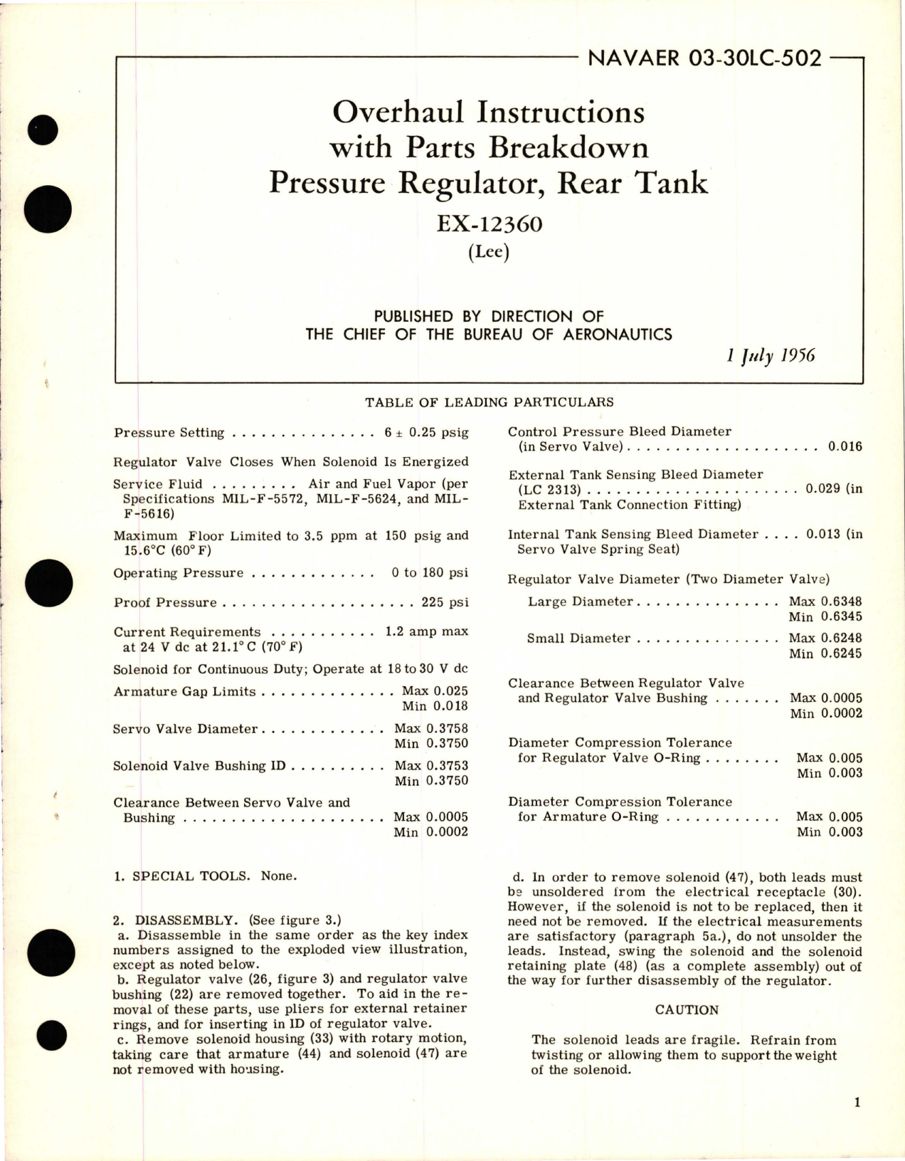 Sample page 1 from AirCorps Library document: Overhaul Instructions with Parts Breakdown for Rear Tank Pressure Regulator - EX-12360 