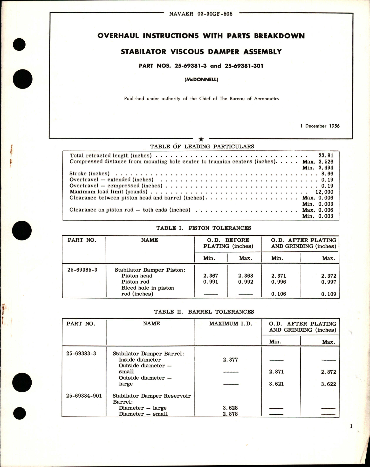 Sample page 1 from AirCorps Library document: Overhaul Instructions with Parts Breakdown for Stabilator Viscous Damper Assembly - Parts 25-69381-3 and 25-69381-301