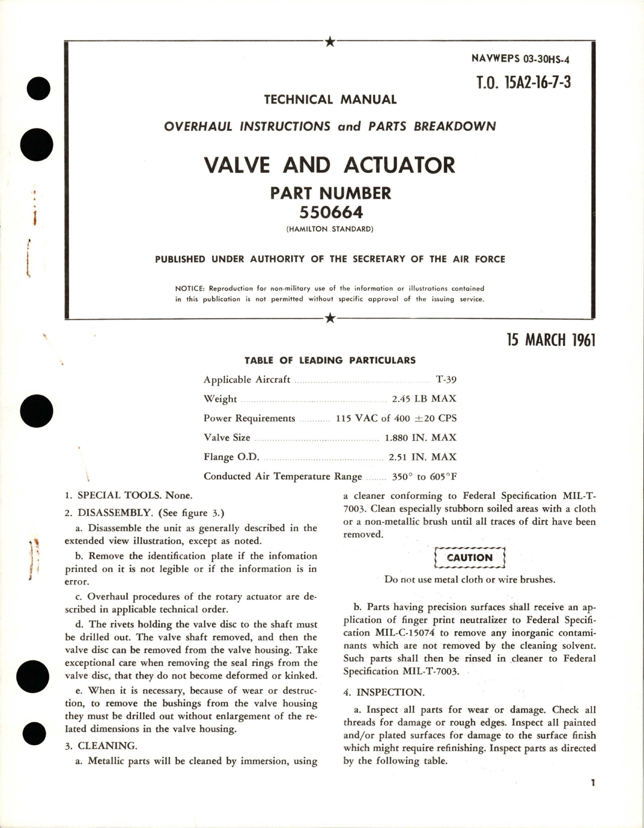 Sample page 1 from AirCorps Library document: Overhaul Instructions and Parts Breakdown for Valve and Actuator - Part 550664
