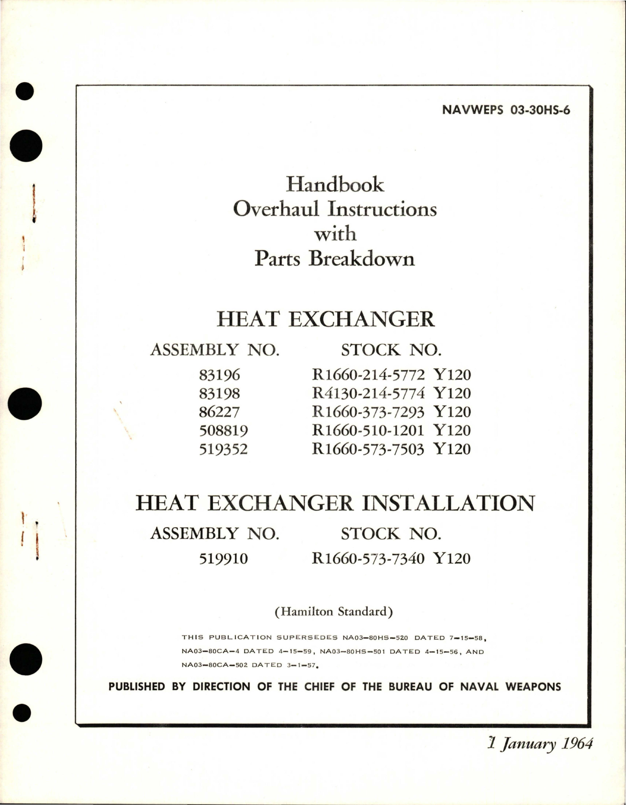 Sample page 1 from AirCorps Library document: Overhaul Instructions with Parts Breakdown for Heat Exchanger and Heat Exchanger Installation