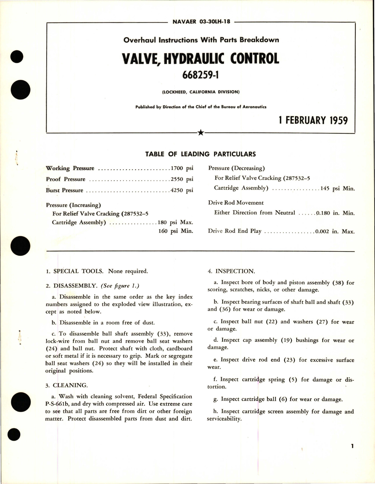 Sample page 1 from AirCorps Library document: Overhaul Instructions with Parts Breakdown for Hydraulic Control Valve - 668259-1