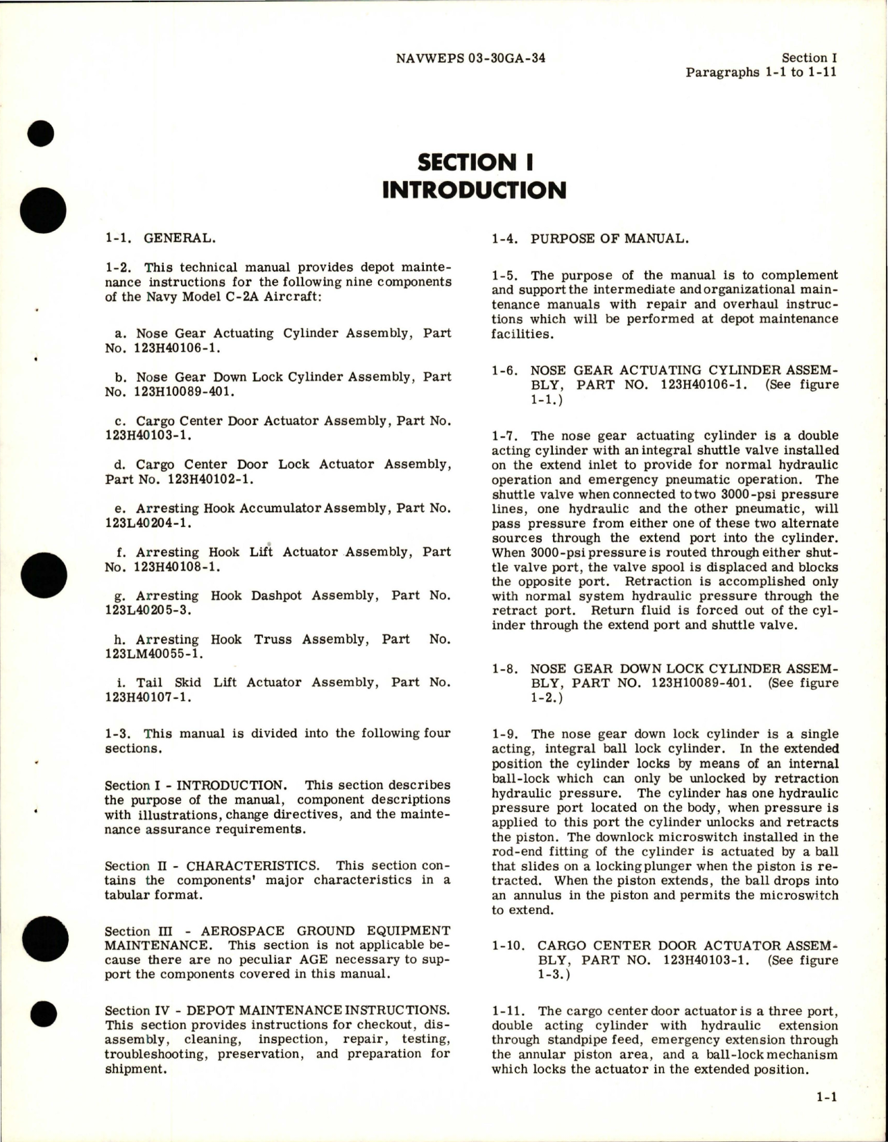 Sample page 7 from AirCorps Library document: Depot Maintenance Manual - Nose Gear Actuating and Down Lock Cylinder - Cargo Center Door and Center Door Lock Actuators -  Arresting Hook, Accumulator Lift, Actuator, Dashpot and Truss - Tail Skid Lift Actuator 