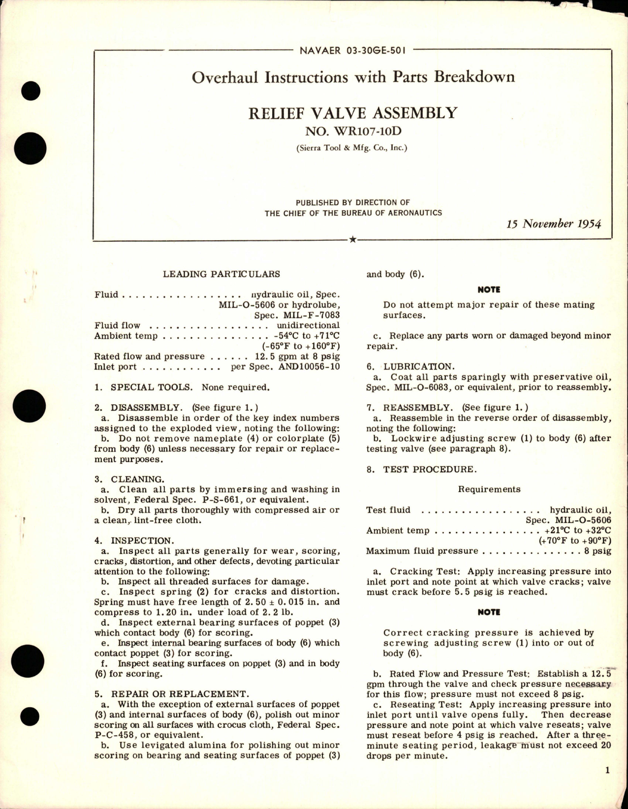 Sample page 1 from AirCorps Library document: Overhaul Instructions with Parts Breakdown for Relief Valve Assembly - WR107-10D 