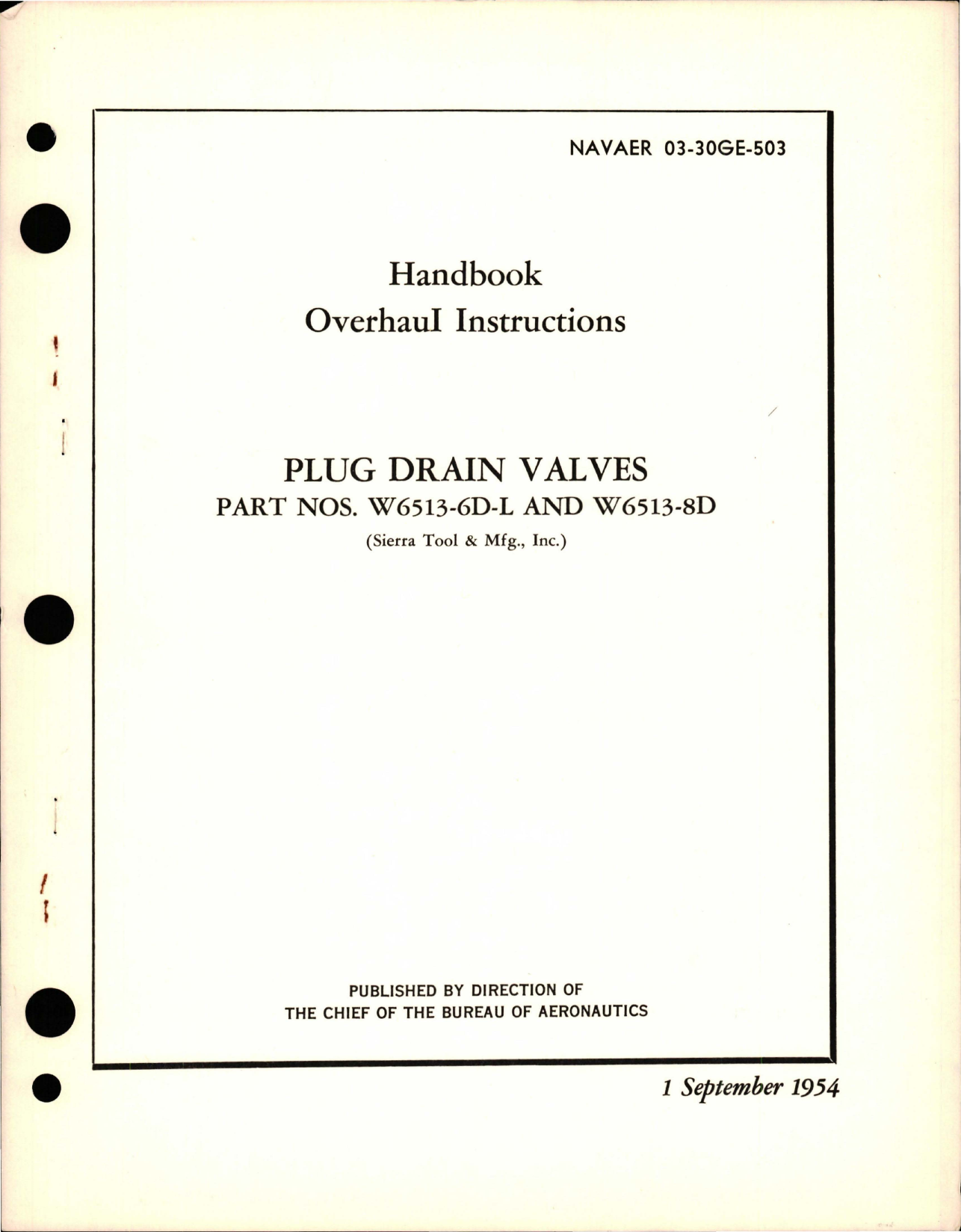 Sample page 1 from AirCorps Library document: Overhaul Instructions for Plug Drain Valves - Parts W6513-6D-L and W6513-8D