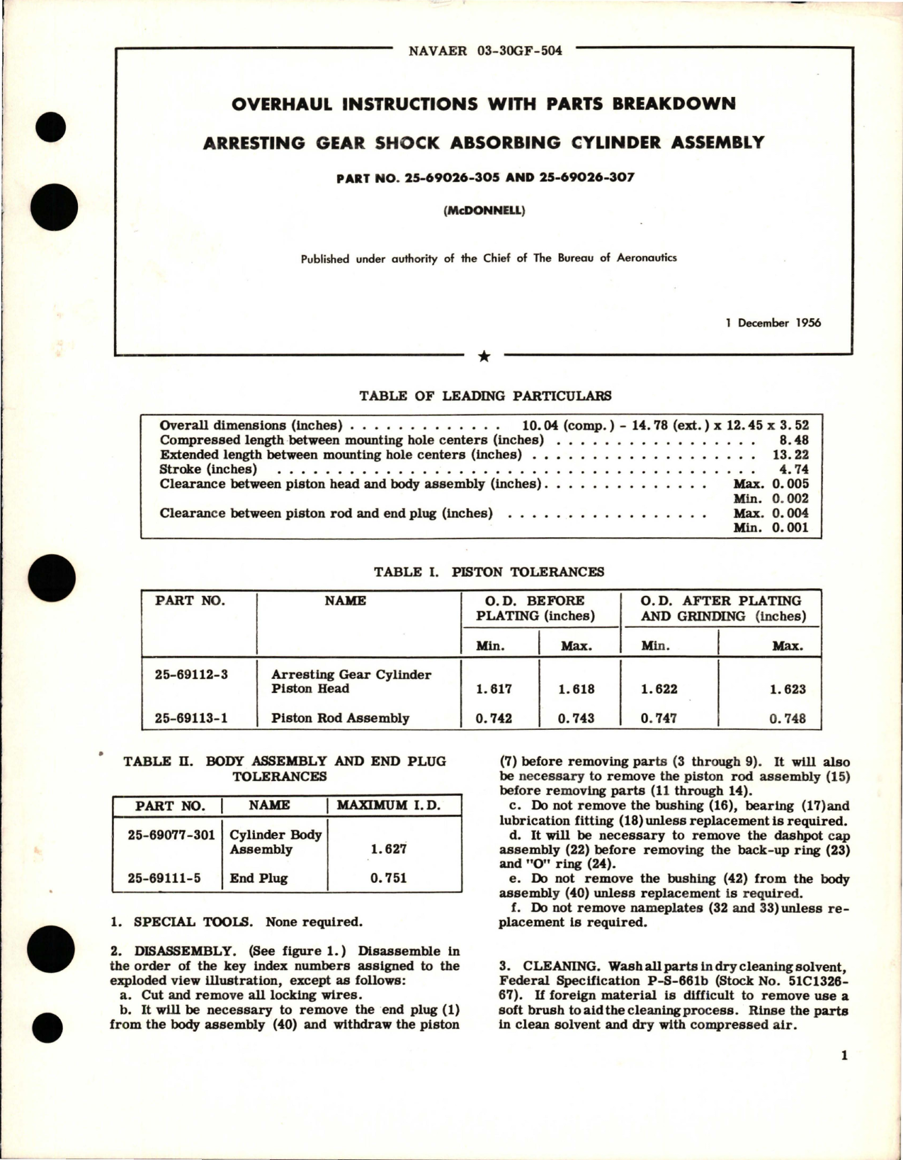 Sample page 1 from AirCorps Library document: Overhaul Instructions with Parts Breakdown for Arresting Gear Shock Absorbing Cylinder Assembly - Part 25-69026-305 and 25-69026-307