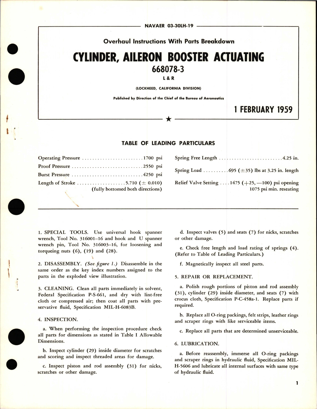 Sample page 1 from AirCorps Library document: Overhaul Instructions with Parts Breakdown for Aileron Booster Actuating Cylinder - 668078-3