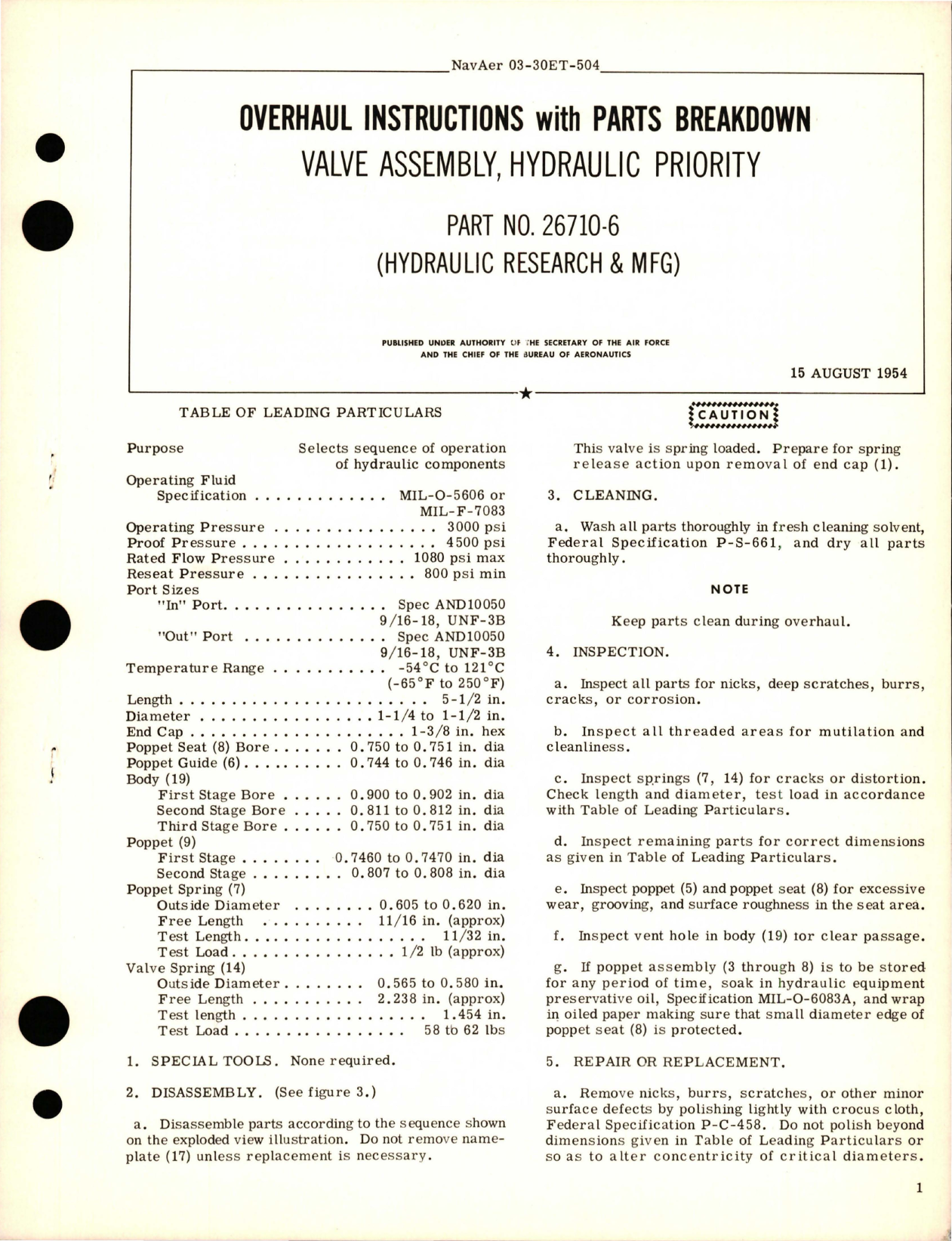 Sample page 1 from AirCorps Library document: Overhaul Instructions with Parts Breakdown for Hydraulic Priority Valve Assembly - Part 26710-6