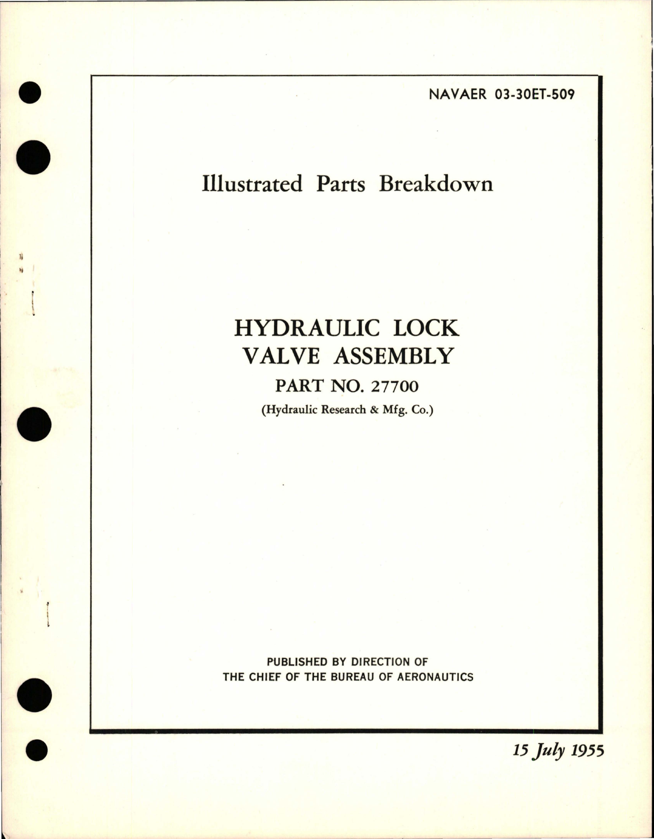Sample page 1 from AirCorps Library document: Illustrated Parts Breakdown for Hydraulic Lock Valve Assembly - Part 27700