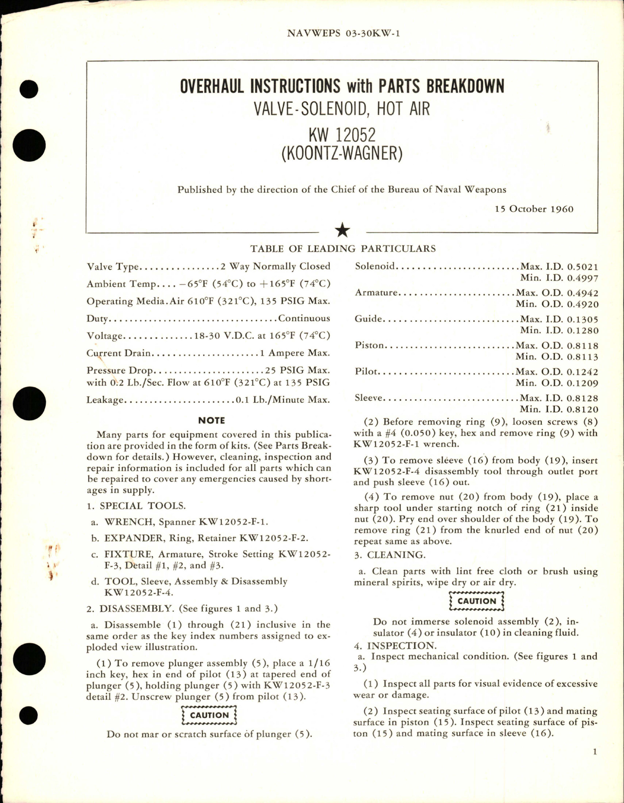 Sample page 1 from AirCorps Library document: Overhaul Instructions with Parts Breakdown for Hot Air Solenoid Valve - KW 12052 