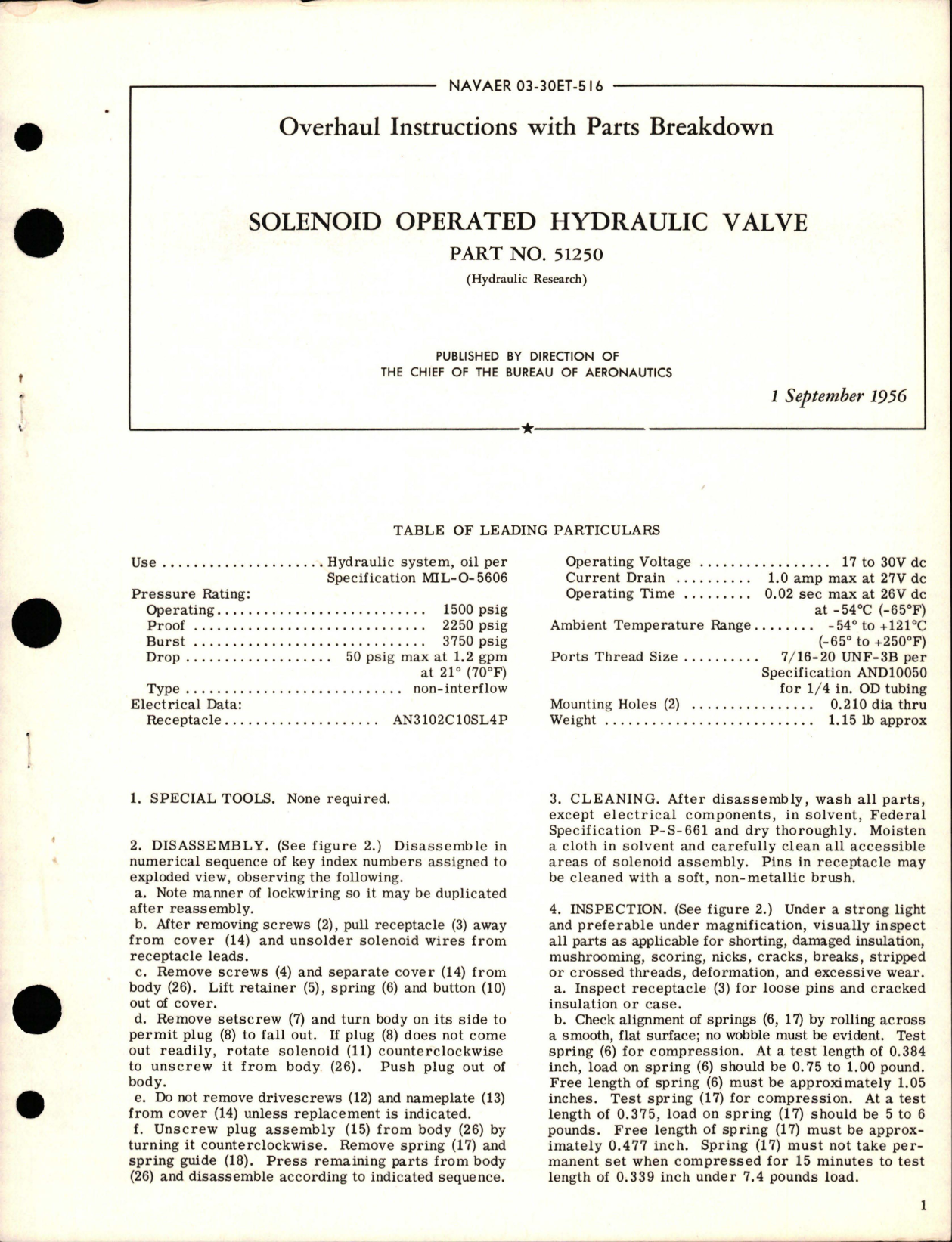 Sample page 1 from AirCorps Library document: Overhaul Instructions with Parts Breakdown for Solenoid Operated Hydraulic Valve - Part 51250
