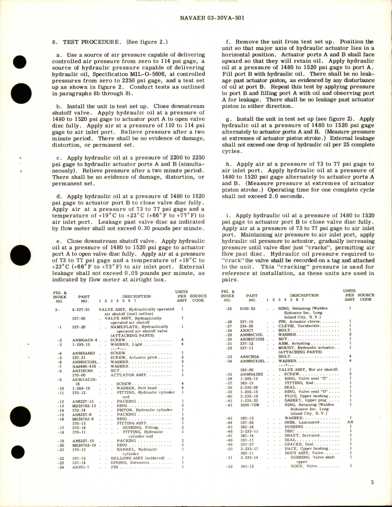Sample page 5 from AirCorps Library document: Overhaul Instructions with Parts Breakdown for Hydraulically Operated Air Shutoff Valve - Part 4-337-01