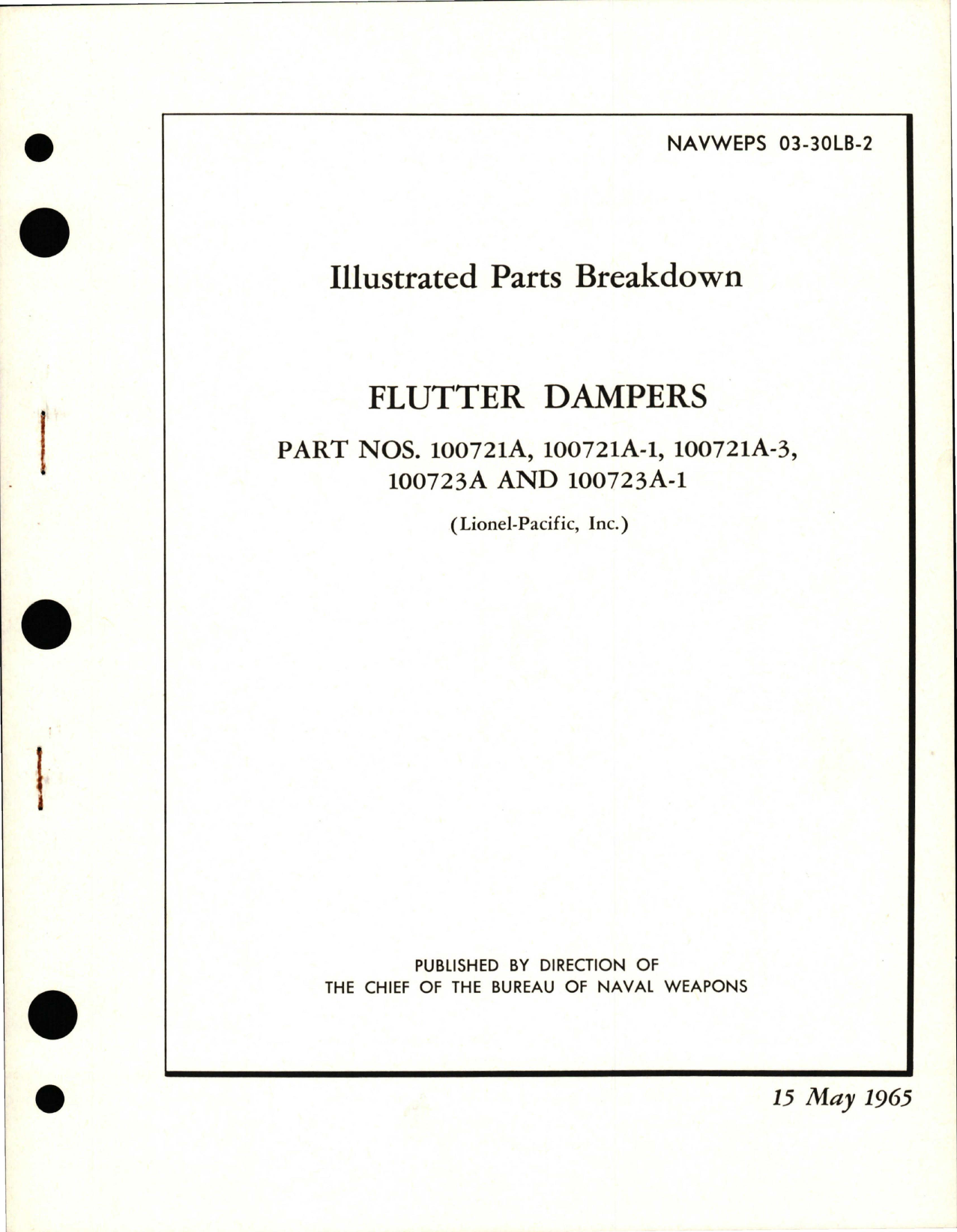 Sample page 1 from AirCorps Library document: Illustrated Parts Breakdown for Flutter Dampers - Parts 100721A, 100721A-1, 100721A-3, 100723A, and 100723A-1