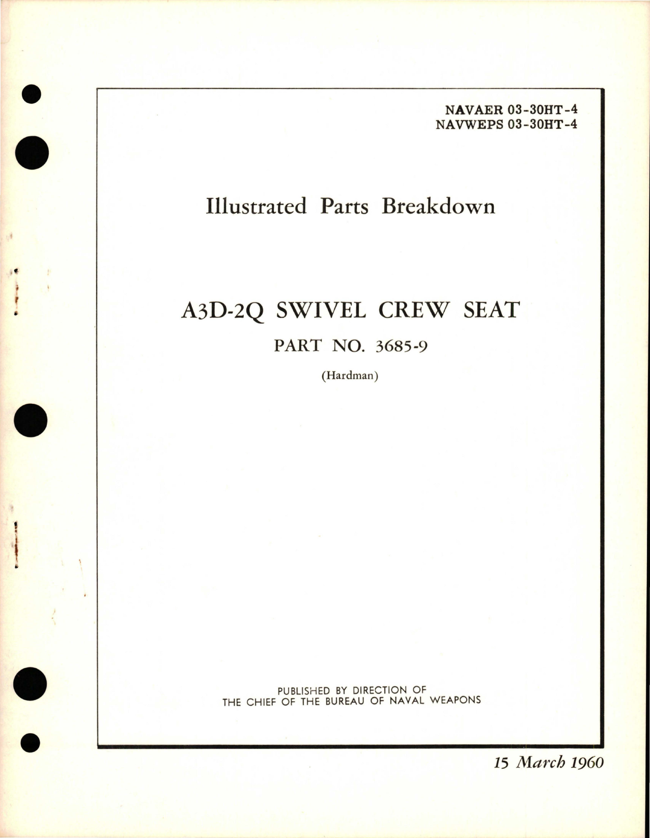 Sample page 1 from AirCorps Library document: Illustrated Parts Breakdown for Swivel Crew Seat - A3D-2Q - Part 3685-9 