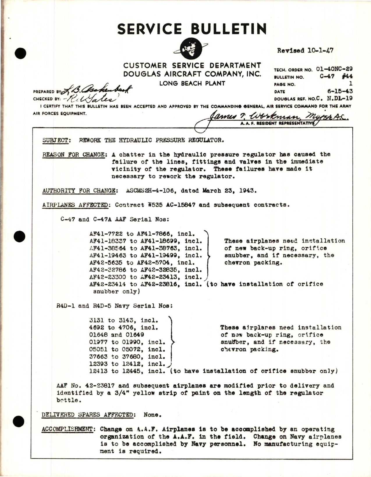 Sample page 1 from AirCorps Library document: Rework the Hydraulic Pressure Regulator