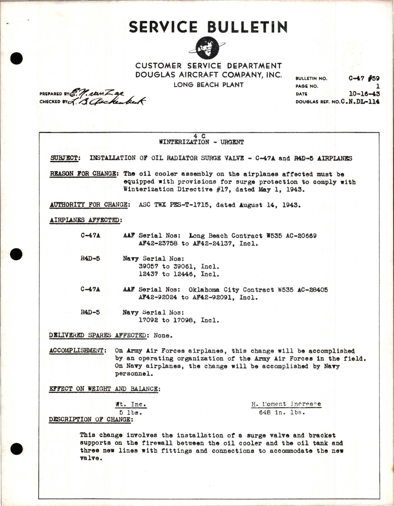 Sample page 1 from AirCorps Library document: Installation of Oil Radiator Surge Valve