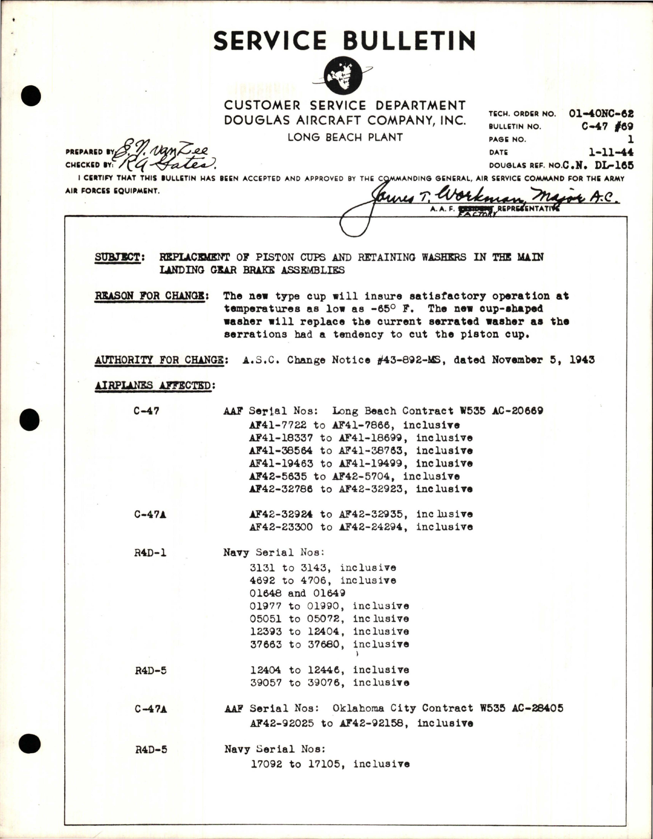 Sample page 1 from AirCorps Library document: Replacement of Piston Cups and Retaining Washers in the Main Landing Gear Brake Assembly