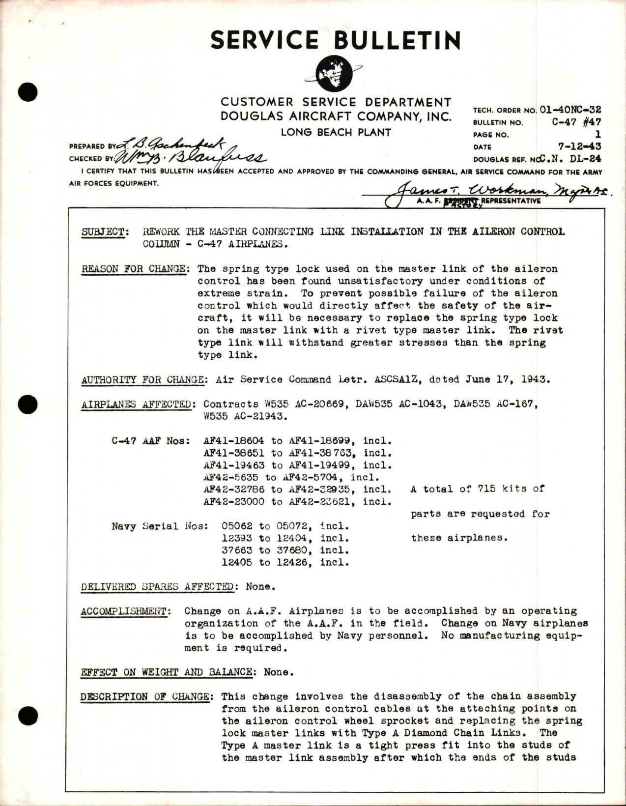 Sample page 1 from AirCorps Library document: Rework the Master Connecting Link Installation in the Aileron Control Column